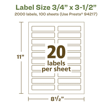 Avery EcoFriendly Matte White Recycled Rectangle Labels, 0.75" x 3.5", Print-to-The-Edge, Matte White Labels, Permanent Adhesive, Laser/Inkjet Printable, 2,000 Total