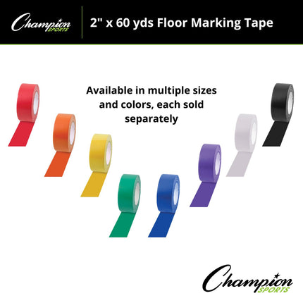 Champion Sports Vinyl Tape, 2” Wide x 60 yards Long, Blue - Durable Floor Marking Tape for Social Distancing, School, Gyms, Restaurants - Tough Floor Tape for Heavy Foot Traffic and Equipment