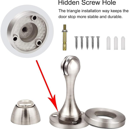 Magnetic Door Stops, Wall Mount Magnetic Door Stoppers Brushed Stainless Floor Heavy Duty Soft-Catch Magnet Door Holder Protector, Magnetic Doorstops for Bottom of Door, Silver