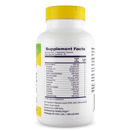 Healthy Origins Digestive Enzymes Broad Spectrum Veg Capsules, 90 Count