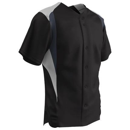 CHAMPRO Men's Standard Bull Pen Full Button Baseball Jersey, Black,White,Graphite, Adult X-Large