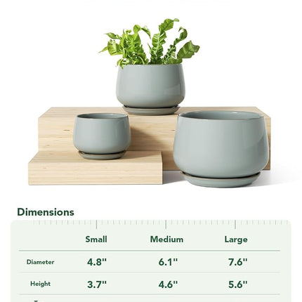 LE TAUCI Ceramic Plant Pot, 10+13+16 cm, Indoor Planter, Set of 3, BlueGray