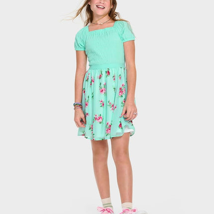The Children's Place Girls' Short Sleeve Dressy Dress, Min Tea Floral, X-Small