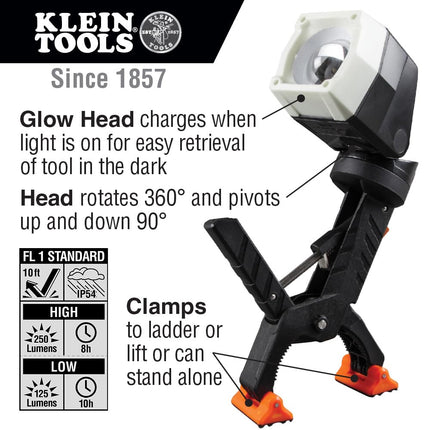 Work Light, LED Clamp Light Rotates 360 Degrees, Pivots 90 Degrees, Dust and Water Resistant Klein Tools 56029