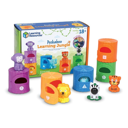 Learning Resources Peekaboo Learning Jungle Toddler,10 Pieces, Ages 18 Months+, Learning Baby, Educational, Fidget Toys, fine Motor Skills