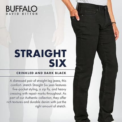 Buffalo David Bitton Men's Straight Six Jeans, Crinkled and Dark Black, 44W x 34L