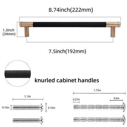 POVEFONK 10 Pack Black and Champagne Copper Knurled Cabinet Pulls - 7-1/2 inch(192mm) Drawer Pulls for Kitchen Cabinets