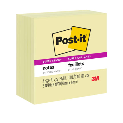 Post-it Super Sticky Notes, 3x3 in, 6 Pads, 2X The
