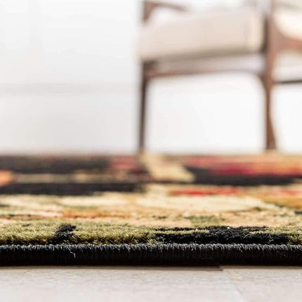 Alfombra de área negra Unique Loom Barnyard Collection French Country Cottage Roosters (2,7 m x 3,6 m)
