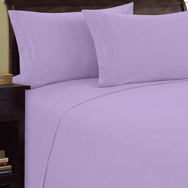 Elegant Comfort 1800 Thread Count Chain Design Egyptian Quality Luxurious Silky Soft Wrinkle & Fade Resistant3 pc Sheet Set, Deep Pocket Up to 16' Twin Lilac