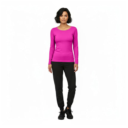 Natural Uniforms Women's Under Scrub Tee Crew Neck Long Sleeve T-Shirt - pink - Medium
