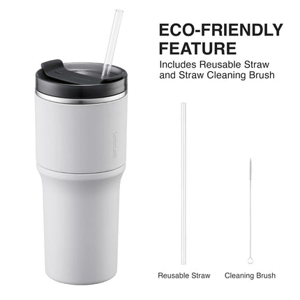 LocknLock Metro Tumbler Stainless Steel Double Wall Insulated with Non-Slip Grip, Lid, 22 oz, Off-White
