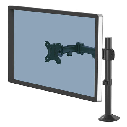 Fellowes Single Monitor Arm - Reflex Mount for 8KG 32 inch Screens - Ergonomic Adjustable Arm Desk Mount - Tilt 45° Swivel 180° Rotation 360°, VESA 75 x 75/100 x 100 - Black