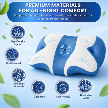 Glow and Save Cervical Pillow for Neck, Ergonomic Butterfly Memory Foam Pillow for Sleeping with Washable Cover, Neck Support Pillow for Side, Back & Stomach Sleepers