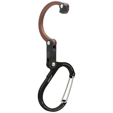 HEROCLIP Carabiner Clip and Hook (Medium) for Camping, Backpack, and Garage, Black with Brown Hook
