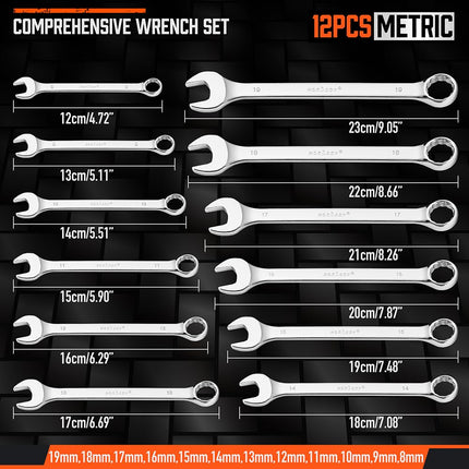 HORUSDY 12-Piece Metric Combination Spanner Set – Corrosion-Resistant CR-V Steel, 12-Point Box End Spanners with Portable Storage Tray