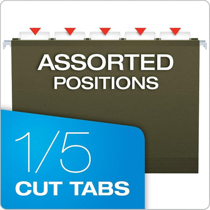Pendaflex Hanging File Folders Letter Size - 100 Pack of Green File Folders - 1/5 Cut Tabs - Adjustable Tabs - Bulk File Folders for Filing Cabinet with Tabs - Manilla File Folders 8.5 X 11