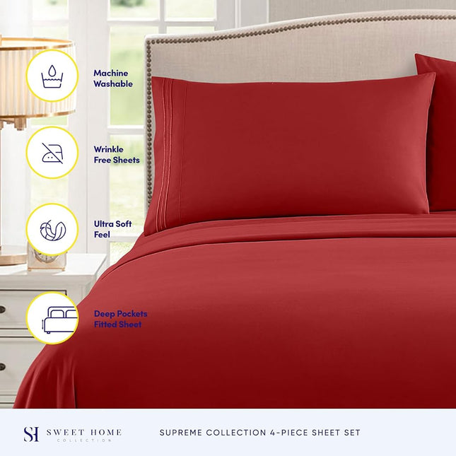 California King Sheet Sets - Breathable Luxury Sheets with Full Elastic & Secure Corner Straps Built in - 1800 Supreme Collection Cal King Deep Pocket Bedding Set, Sheet Set, California King, Red
