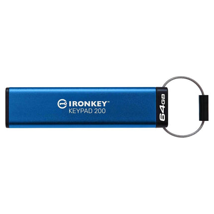 Kingston IronKey Keypad 200 Type -A hardware-encrypted USB Flash Drive FIPS 140-3 Level 3 (Pending) with XTS-AES 256-bit Hardware Encryption - IKKP200/64GB