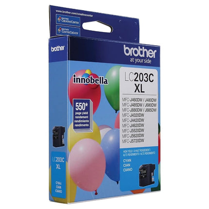 Cartucho de tinta de alto rendimiento Brother LC203C, cian, 1 unidad (paquete de 1)