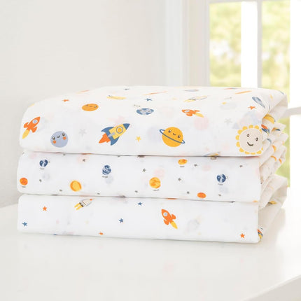 Delta Children Fitted Crib Sheets for Girls and Boys - Crib Sheet for Standard Crib and Toddler Mattresses - 28x52 Inch (Pack of 3), Space Exploration
