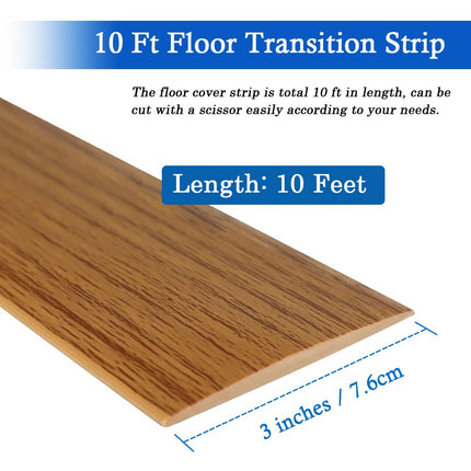 Floor Transition Strip Self Adhesive Cover With Elegant Wood Grain Design - Laminate Flooring Divider for Vinyl (7.6cm, 10Ft, Light Brown)