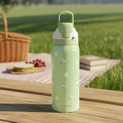 Daisy Insulated Stainless Steel Water Bottle with Straw for Sports and Travel, 32oz Gifts for Women Girls Friends Teens Birthday Christmas (Green)