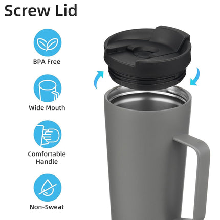 Konokyo Insulated Tumbler with Handle and Straw, 26 OZ Travel Coffee Mug Stainless Steel Cup Metal Water Bottle,Grey