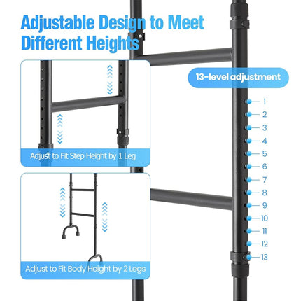 Stair Climbing Assist Cane - 13-Level Adjustable Height,Portable Lightweight,Slip-Resistant&Sturdy -Stair Helper for Up&Down -Mobility Aid for Elderly,Post-Surgery,Sore Hips&Knees -Fits Standard Steps