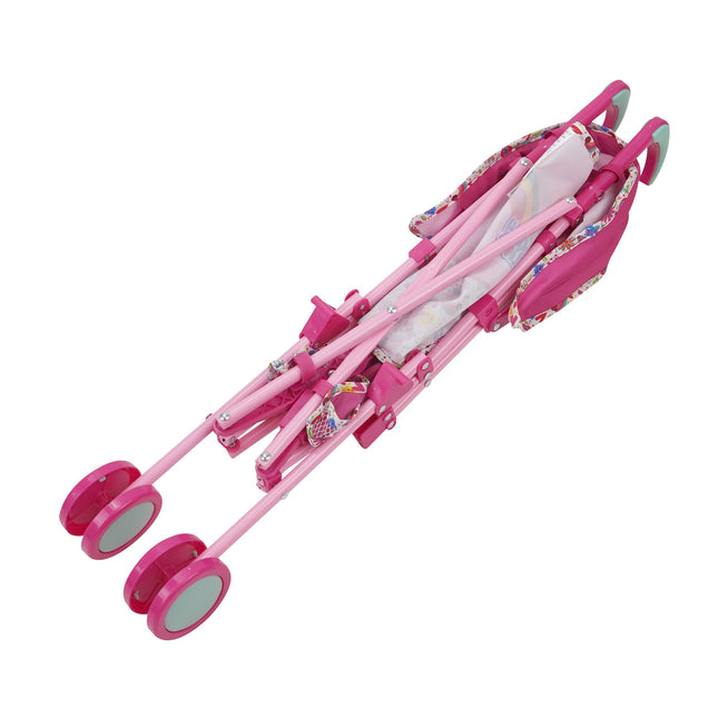 Baby Alive : Poussette de poupée – Rose et arc-en-ciel – Pour poupées jusqu'à 61 cm, auvent rétractable, harnais de sécurité pour poupée, poignée et roues bicolores, panier de rangement, pour enfants de 3 ans et plus