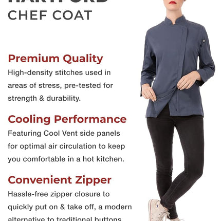 Chef Works Women's Hartford Chef Coat, Blue, Large