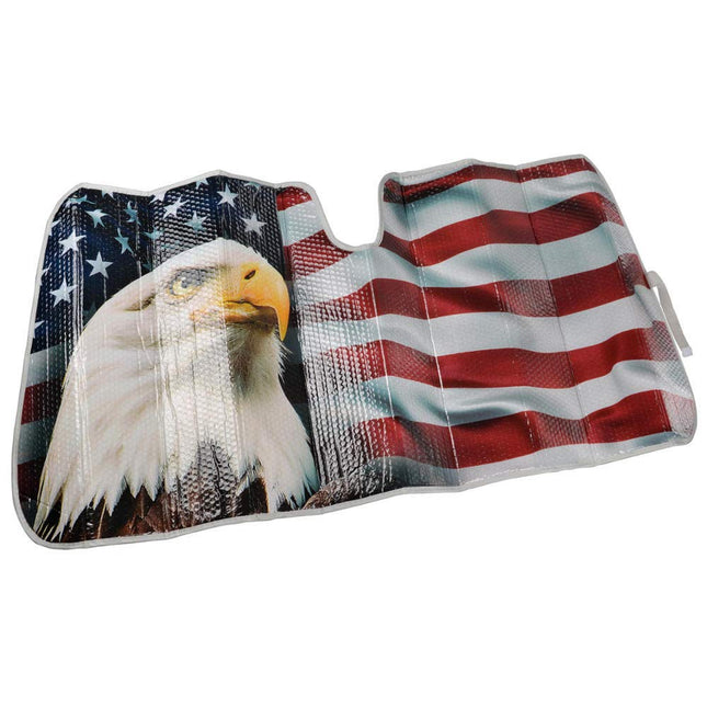 BDK USA Eagle Flag Auto Sun Shade for Car SUV Truck - Stars & Stripes - Bubble Foil Jumbo Folding Accordion for Windshield (AS-764)