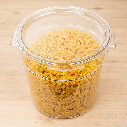Restaurantware-Met Lux 18 Quart Food Storage Container, 1 Round Commercial Storage Container - Lid Sold Separately, with Volume Markers, Clear Plastic Food Prep Bucket, Space-Saving Storage