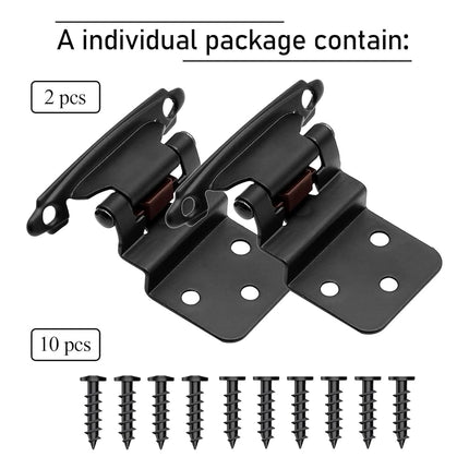 3/8" Inset Cabinet Hinges Black (10 Pairs -20 Pack) Self Closing Matte Black Hinges for Kitchen/Bathroom/Furniture Cabinets & Doors