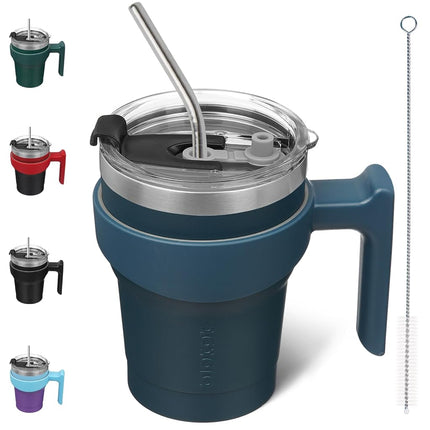 BJPKPK Tumbler with Handle 10oz Stainless Steel Insulated Tumbler Mugs with Lid and Straw for Women and Men,Navy Blue