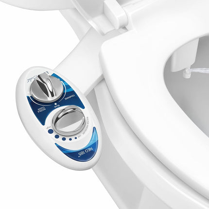 LUXE Bidet Neo 185 (Elite) Non-Electric Bidet Toilet Attachment w/Self-Cleaning Dual Nozzle and Easy Water Pressure Adjustment for Sanitary and Feminine Wash (Blue and White) 13.5 x 7 x 3 inches