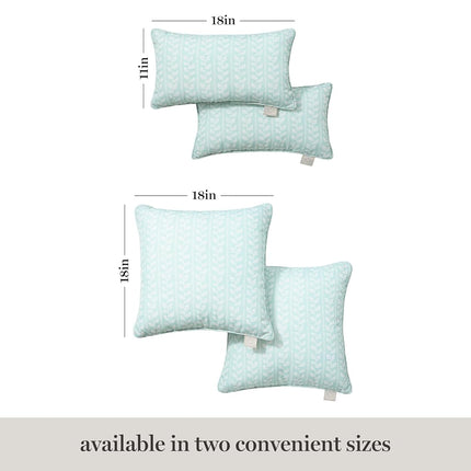 MARTHA STEWART Vineyard Vines Indoor Outdoor Decorative Pillow 2-Pack Set, UV Fade Resistant, Water Repellent, Printed Garden Design, 18"x18", Aqua Blue