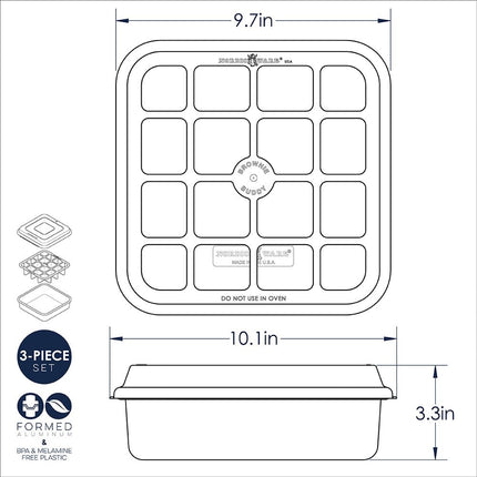 Nordic Ware Brownie Buddy Kit, 9-Inch Square Pan with Plastic Slicer and Lid