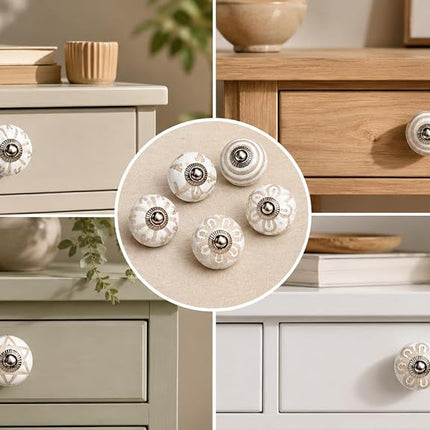 JGARTS 20 Knobs White Hand Painted Ceramic Knobs Cabinet Drawer Pull
