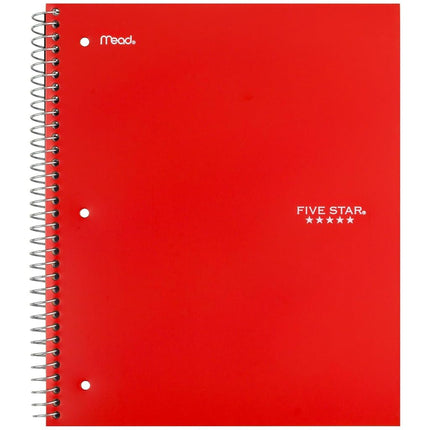 Five Star Spiral Notebooks, 1 Subject, Wide Ruled, 10-1/2" x 8", Assorted Colors, 6 Pack (38042)