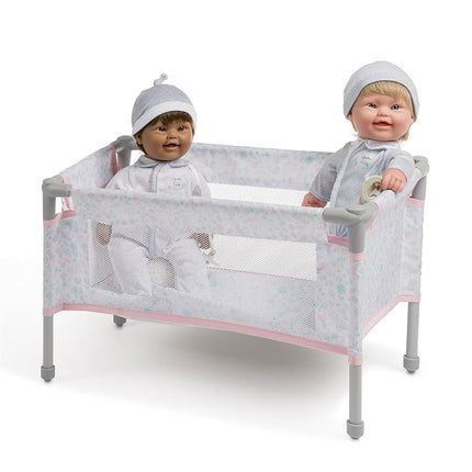 JC Toys - Foldable Travel Cot- Playground, dolls up to 45 cm, easily assembled and disassembled, includes bag, pillow and blanket, floral decoration, designed by Berenguer, + 3 years