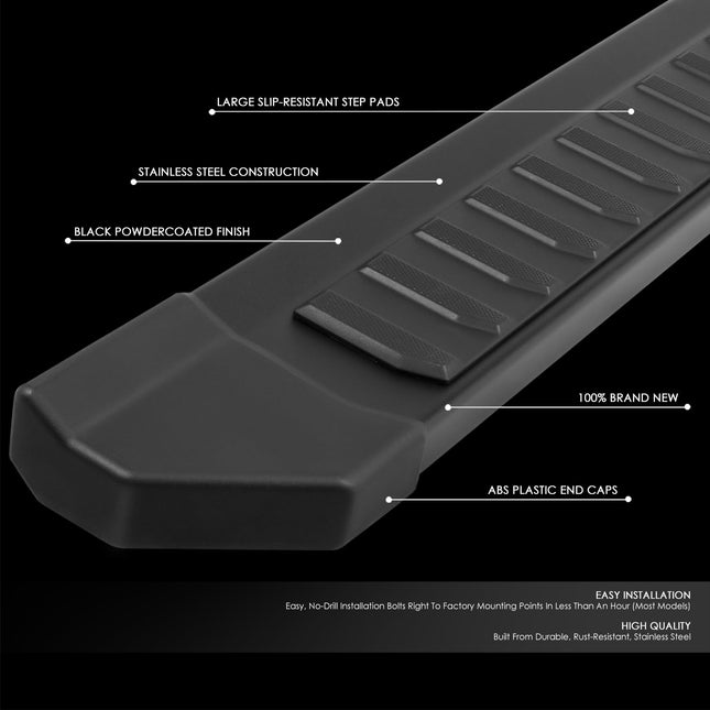 DNA MOTORING 6" Side Step Flat Running Boards Stainless Steel Compatible with 22-23 Ford F-150 Super Crew Cab, Black, STEPB-ZTL-8321-BK