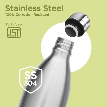 MILTON Duo DLX 1500 Thermosteel 24 Hours Hot and Cold Water Bottle with Bag, 1 Piece, 1.5 Litre, Silver, Leak Proof, Office Bottle, Gym, Home, Kitchen, Hiking, Trekking, Travel Bottle