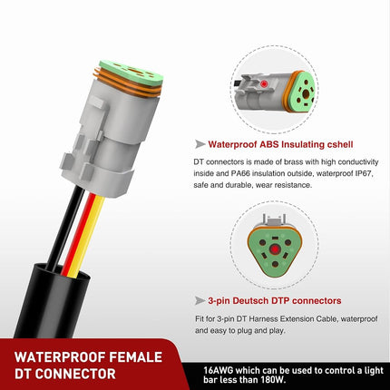 Nilight 2 PCS 16 AWG 10 Feet 3 Pin DT Connector Wiring Harness Extension Kit Plug and Play for Dual Mode Off Road LED Pod Lights Bar DRL Driving Auxiliary Reverse Boat Light