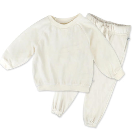 HonestBaby Baby 2-Piece Cozy Velour 100% Cotton Sweatshirt and Jogger Sweatpants Set, Winter White Ivory, 0-3 Months