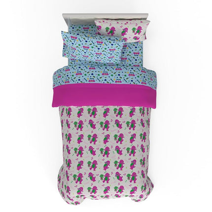 Ensemble drap et douillette Franco avec taie d'oreiller, microfibre, Barney et ses amis, 5 pièces pour lit simple
