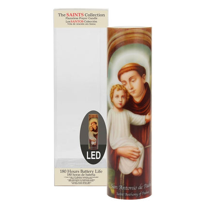 Bougie de prière LED sans flamme Stonebriar – Saint Antoine, lumière vacillante, minuterie automatique, décoration religieuse pour autel, maison, église, idée cadeau, 20 cm