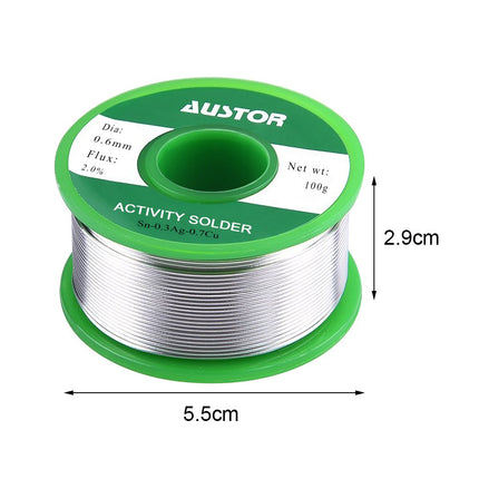 Austor 0.6mm Lead Free Solder Wire with Rosin Core, Sn 99% Ag 0.3% Cu 0.7%, 100g