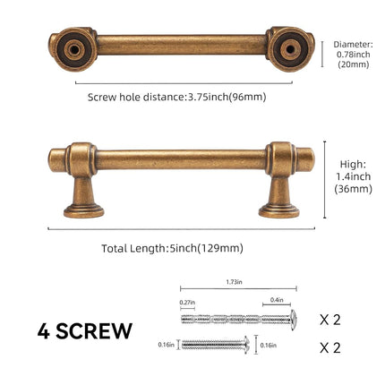 POVEFONK 10 Pack 3.75 inch(96mm) Antique Brass Kitchen Cabinet Handles Cabinet Pulls Vintage Drawer Pulls Aged Gold Bronze Kitchen Cabinet Hardware Handles Drawer Pulls Dresser Handles