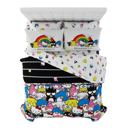 Parure de lit 7 pièces super douce Franco Collectibles Sanrio Hello Kitty & Friends avec couette et draps, avec taie d'oreiller, grand lit (produit 100 % sous licence officielle)